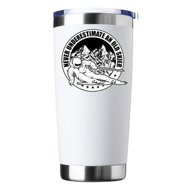 Never Underestimate An Old Skier 20oz Insulated Vacuum Sealed Tumbler